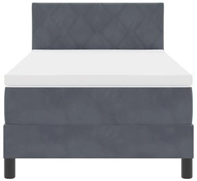 Cama Box Spring com Colchão e LED Cinza Escuro 90x190 cm Veludo