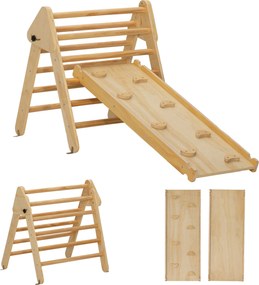 Triângulo de Escalada de Madeira 2 em 1 Escalada para Crianças de 18-48 Meses com Rampa para Deslizar ou Escalar 147x64,5x63 cm  Madeira