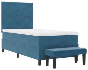Cama Box Spring com Colchão &amp; Banco Azul Escuro 90x200 cm Veludo