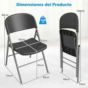 Conjunto 6 Cadeiras dobráveis de plástico para uso comercial (MESA NÃO INCLUIDA), com encosto e Estrutura metálica, para interior e exterior, escritór