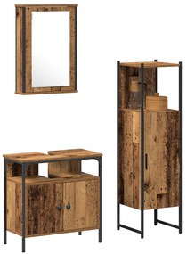 Conjunto de Móveis para Banheiro 3 Peças Madeira Antiga Madeira de Eng