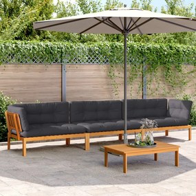vidaXL 4 pcs móveis de paletes p/ jardim c/ almofadões acácia maciça
