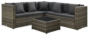 vidaXL 4 pcs conjunto lounge de jardim c/ almofadões vime PE cinzento