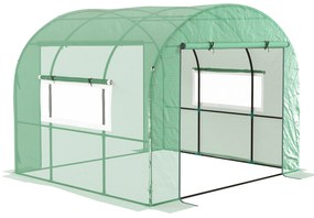 Outsunny Estufa Tipo Túnel de Exterior Estufa de Jardim 6 m² Alta Densidade 135 g/m² com 2 Portas com Zíperes 300x300x200 cm Verde | Aosom Portugal