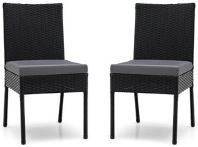 Conjunto de 2 Cadeiras Exteriores Cadeira de Vime PE com Almofadas Suaves para Pátio de Piscina de Jardim 44,5 x 57 x 88 cm Preto