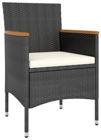 5 pcs conjunto de jantar p/ jardim vime PE/acácia maciça preto