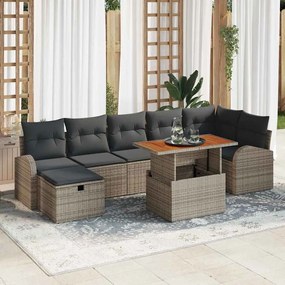 vidaXL Conjunto de Sofá de Jardim de 8 Peças com Almofadas Cinza Rattan Poliéster