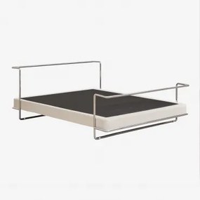 Cama Em Aço Inoxidável E Tecido Chenille Igone Chenille Branco Pérola & 160 X 200 Cm - Sklum