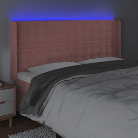 Cabeceira de cama c/ luzes LED veludo 163x16x118/128 cm rosa