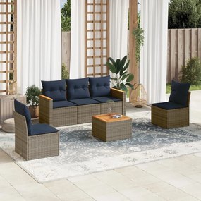 vidaXL 6 pcs conjunto sofás p/ jardim c/ almofadões vime PE cinzento