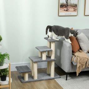 Escada ajustável para animais de estimação com 3/4 degraus, escada para gatos e cães com arranhadores de sisal, 70 x 32 x 68 cm, cinzenta