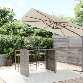 vidaXL Mesa de bar com tampo de vidro 145x80x110 cm vime PE cinzento