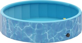 PawHut Piscina para Cães Dobrável com Design de Fonte e Almofada de Água Ø120 x 30 cm Azul | Aosom Portugal
