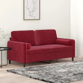vidaXL Sofá 2 lug. c/ almofadas/almofadões 140cm veludo vermelho tinto