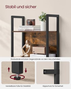 Estante com gaveta e estrutura em aço com design industrial 24 x 60 x 165 cm Castanho vintage + Preto