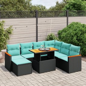 vidaXL 8 pcs conjunto de sofás p/ jardim c/ almofadões vime PE preto