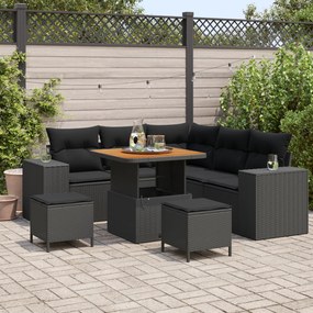 Conjunto de Sofá de Jardim vidaXL de 8 Peças com Almofadas Preto Vime
