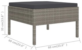 8 pcs conjunto lounge de jardim c/ almofadões vime PE cinzento