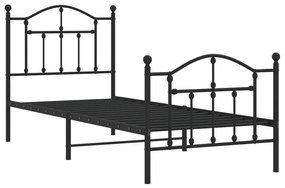 Estrutura de cama com cabeceira e pés 90x200 cm metal preto