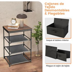 Conjunto 2 Mesas de cabeceira, mesas de apoio com 3 gavetas tecido Estrutura metálica 40 cm x 30 cm x 62 cm Cinzenta