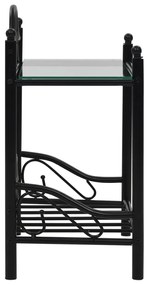 Mesa de cabeceira aço e vidro temperado 45x30,5x60 cm preto