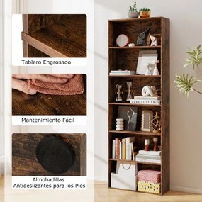 Estante aberta de 6 níveis 60 x 23,5 x 178 cm moderna para sala, quarto ou escritório Café