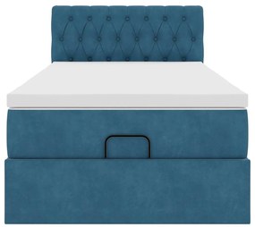 Estrutura de cama otomana com colchão azul escuro Veludo