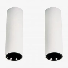Pack De 2 Apliques De Teto Led De Superfície Redondos Ø5,7 Cm Para Exterior Em Alumínio Luisiana Branco - Preto & Branco Cálido 2700k & 6 W & - Sklum