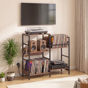Móvel para Gira-Discos, 78 x 30 x 78 cm, Estação de Carregamento Integrada, Castanho