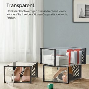 Conjunto de 18 caixas arrumação de sapatos até ao tamanho 44 Preto transparente