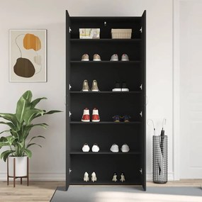 Armário de Sapatos Preto 80x35,5x180 cm Em Madeira Compensada
