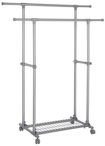 Estendal para roupas extensível com duas varas e prateleira | SONGMICS | 150 x 52 x 166 cm | cinzento | LLR13GY.