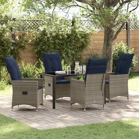 vidaXL Conjunto de Jantar de Jardim com 5 Peças e Almofadas de Rattan Sintético Cinza