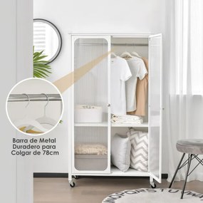 Armário guarda roupa de metal com haste suspensa e prateleira ajustável organizador de roupas para quarto 80,5 x 36,5 x 147 cm branco
