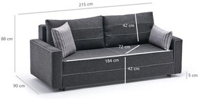 Sofá-cama de 3 lugares Ece – Antracite – 215x88x90 cm