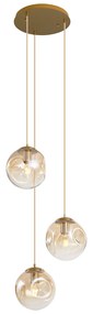 Candeeiro de Suspensão Art Déco Latão com Vidro Âmbar 3-Luzes - Douglass Art Deco