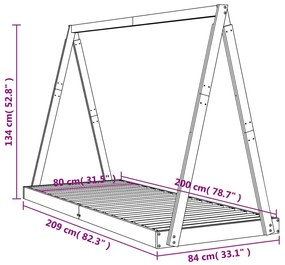 Estrutura de cama infantil 80x200 cm pinho maciço preto