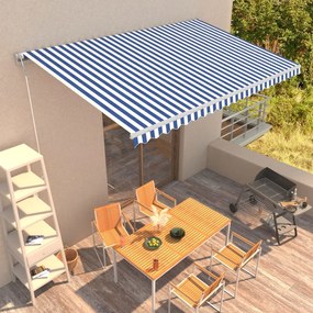 vidaXL Toldo retrátil automático 500x300 cm azul e branco