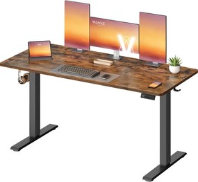 Secretária elétrica com altura ajustável 140 x 60 x (72-120) cm, função de memória com 4 alturas, castanho vintage