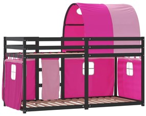 Beliche com cortinas 90x200 cm madeira de pinho maciça rosa