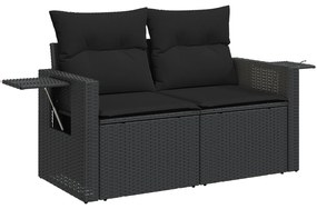Conjunto de Sofás de Jardim vidaXL 9 Peças com Almofadas Preto Poly Ra
