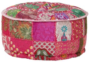 vidaXL Pufe de retalhos redondo algodão artesanal 40x20 cm rosa