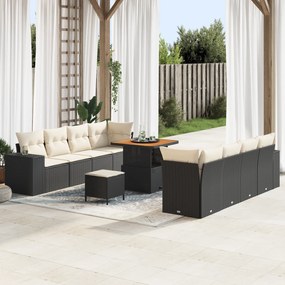 Conjunto de sofá de jardim com 11 peças com almofadas preto vime PE ac