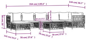 8 pcs conjunto lounge de jardim com almofadões aço branco