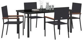 Conjunto de Jantar de Jardim 5 Peças Preto em Rattan Sintético
