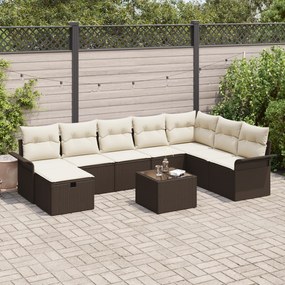Conjunto de Sofá de Jardim com Almofadas Castanho Rattan Poliéster