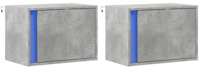 Mesas de cabeceira de parede c/ luzes LED 2pcs cinzento cimento