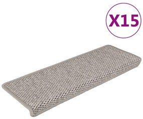 Tapetes escada adesivos aspeto sisal 15pcs 65x21x4 cm prateado
