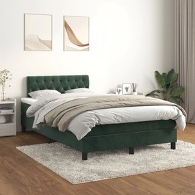 Cama boxspring com colchão 120x200 cm veludo verde-escuro