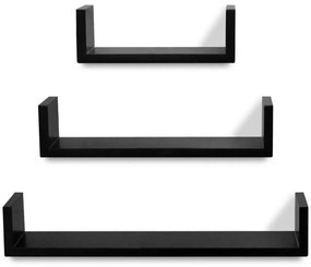 Conjunto 3 prateleiras de parede em forma de "U" MDF preto